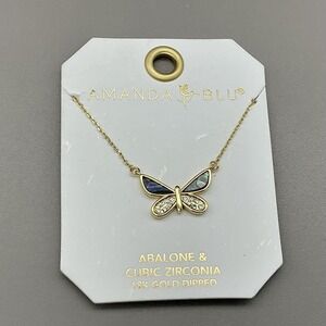 Amanda Blu Necklace Gold Tone Abalone Cubic Zirconia Butterfly‎ Pendant 18"